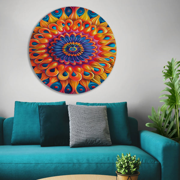 Kleurrijk Mandala met Bloem in het Midden aluminium muurcirkel