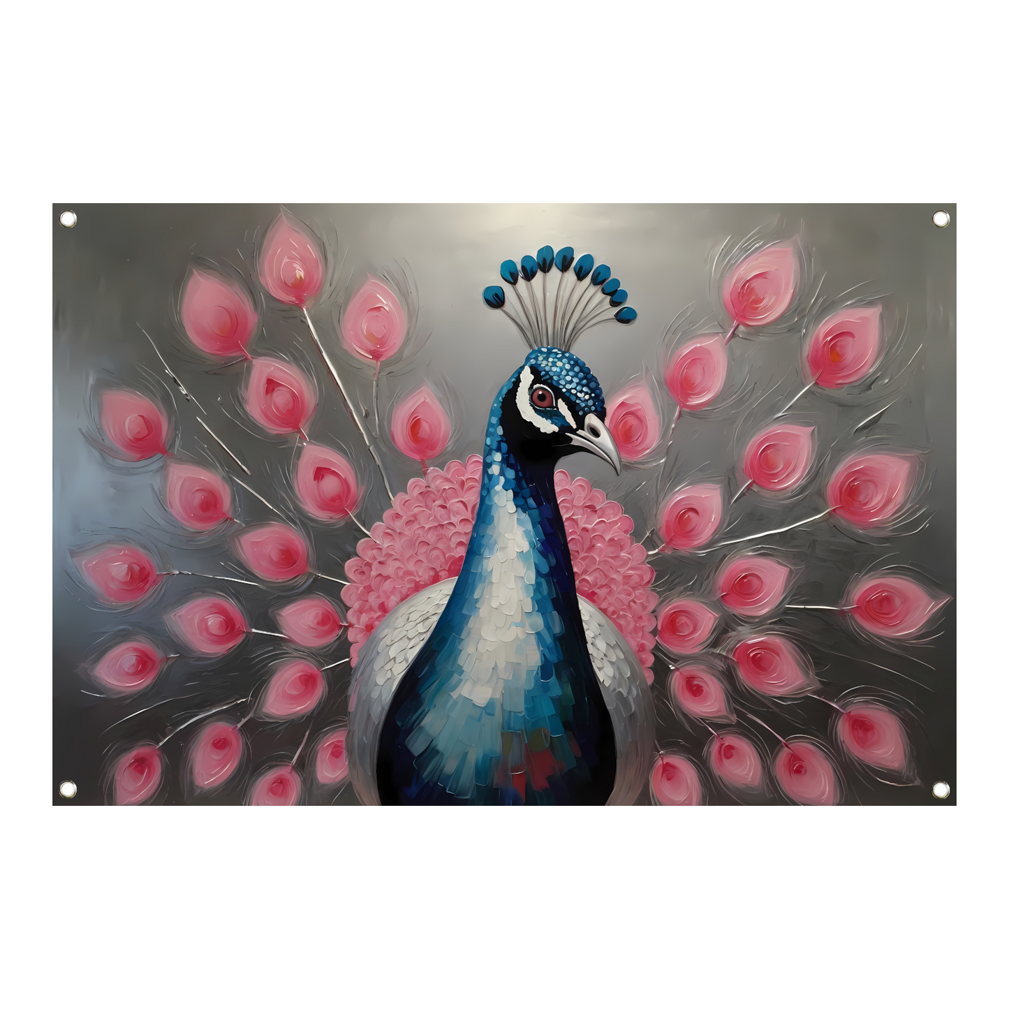 Pauw met roze bloemen in moderne stijl tuinposter