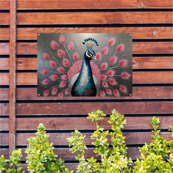 Pauw met roze bloemen in moderne stijl tuinposter
