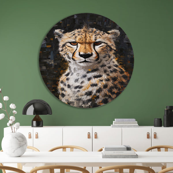 Abstracte Weergave van een Cheetah in Beweging aluminium muurcirkel