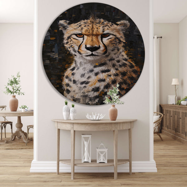 Abstracte Weergave van een Cheetah in Beweging aluminium muurcirkel