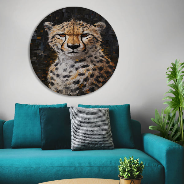 Abstracte Weergave van een Cheetah in Beweging aluminium muurcirkel