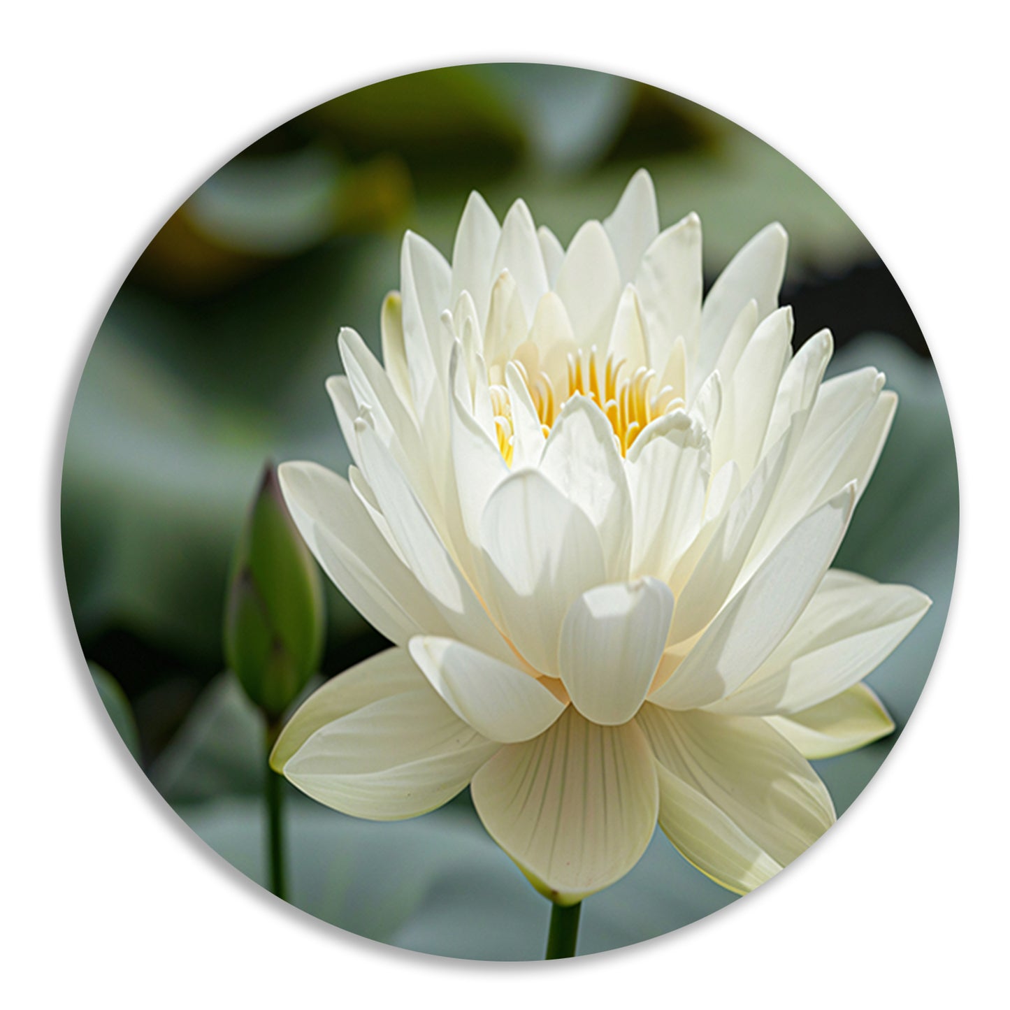 Close-up van een serene witte lotus aluminium muurcirkel