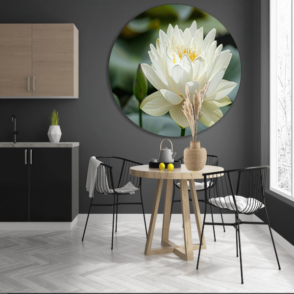 Close-up van een serene witte lotus aluminium muurcirkel