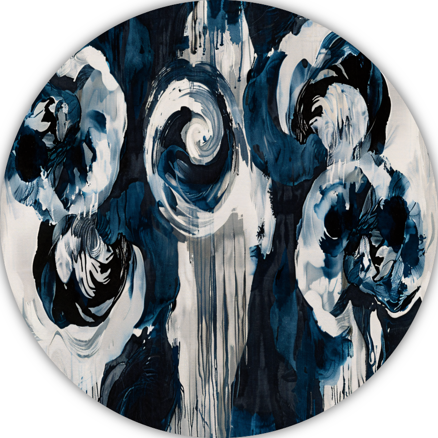 Klassieke blauwe bloemen op behang aluminium muurcirkel