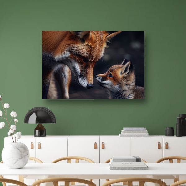 Vos met welp in intiem moment canvas