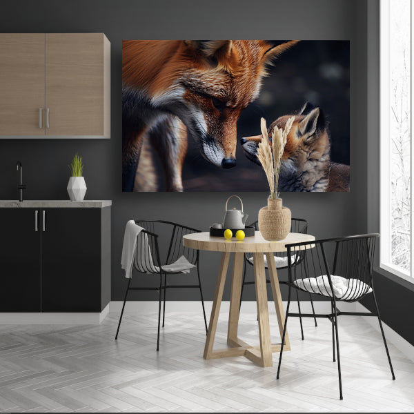 Vos met welp in intiem moment canvas
