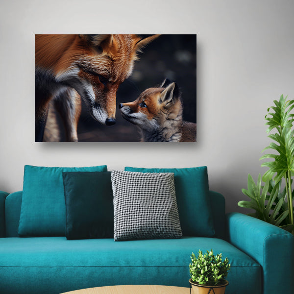 Vos met welp in intiem moment canvas
