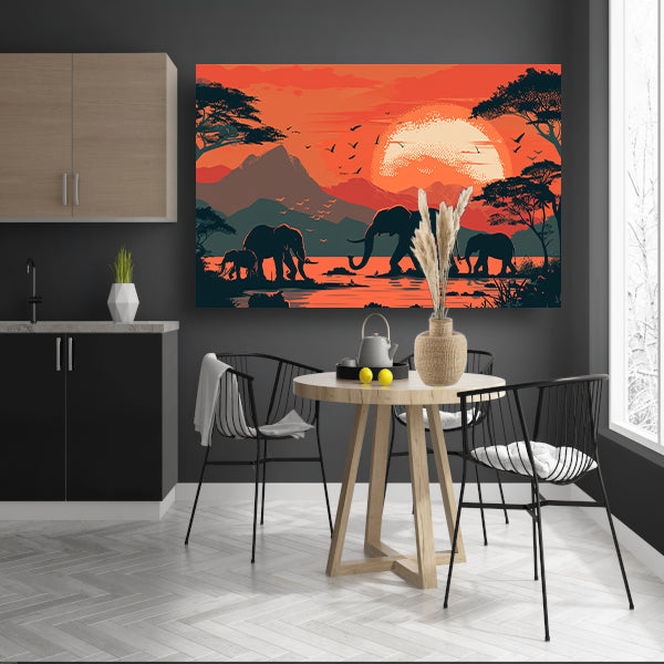 Olifanten bij zonsondergang canvas