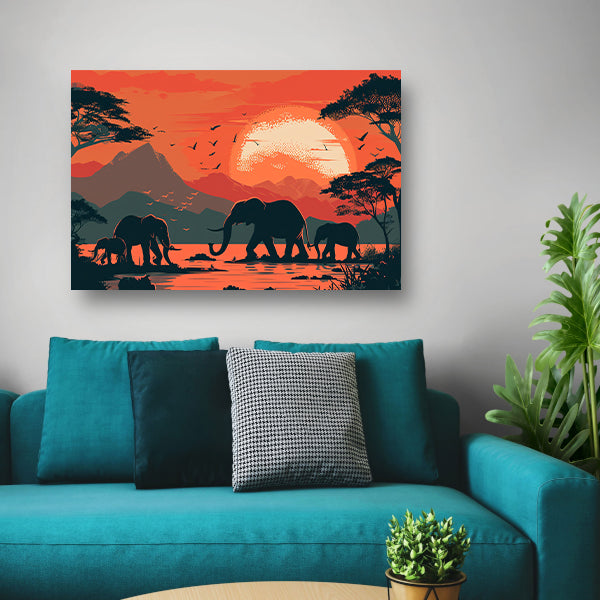 Olifanten bij zonsondergang canvas