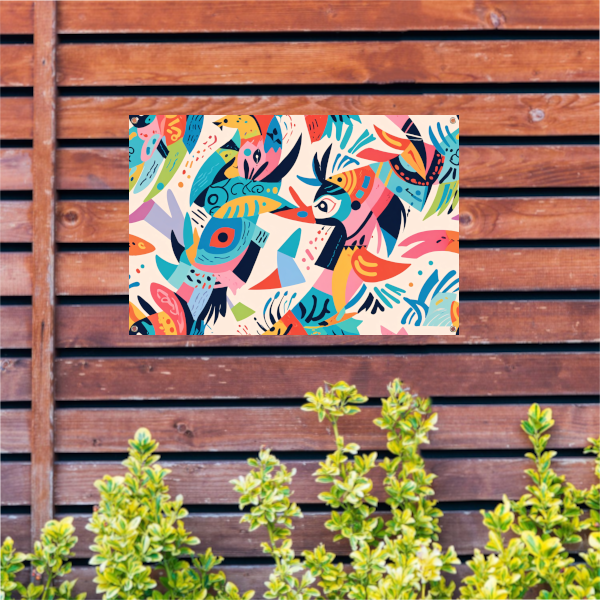 Abstracte kleurrijke dieren in moderne kunst tuinposter
