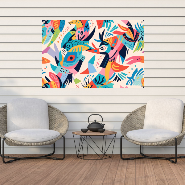 Abstracte kleurrijke dieren in moderne kunst tuinposter