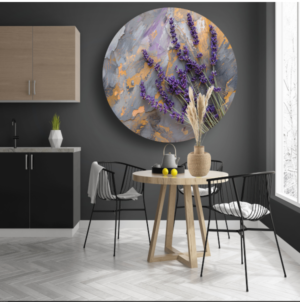 Lavendel in Impressionistische Stijl aluminium muurcirkel