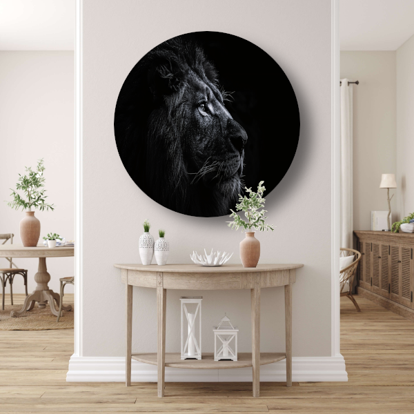 Koninklijke leeuw in zwart-wit portret aluminium muurcirkel