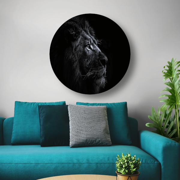 Koninklijke leeuw in zwart-wit portret aluminium muurcirkel