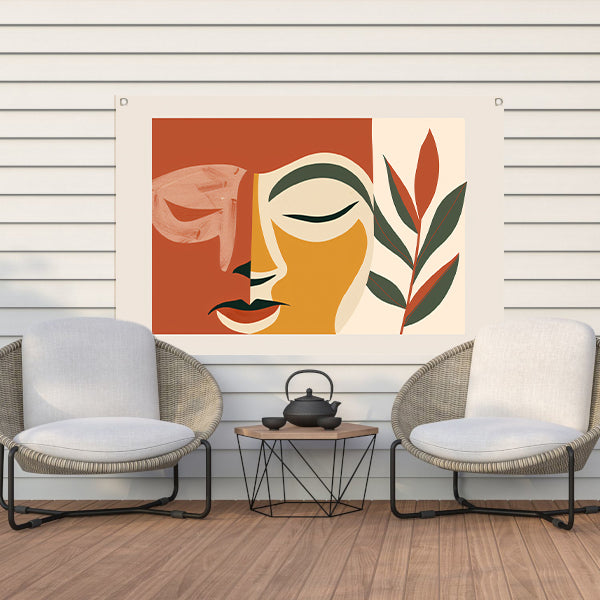 Abstract gezicht met natuurlijke elementen tuinposter