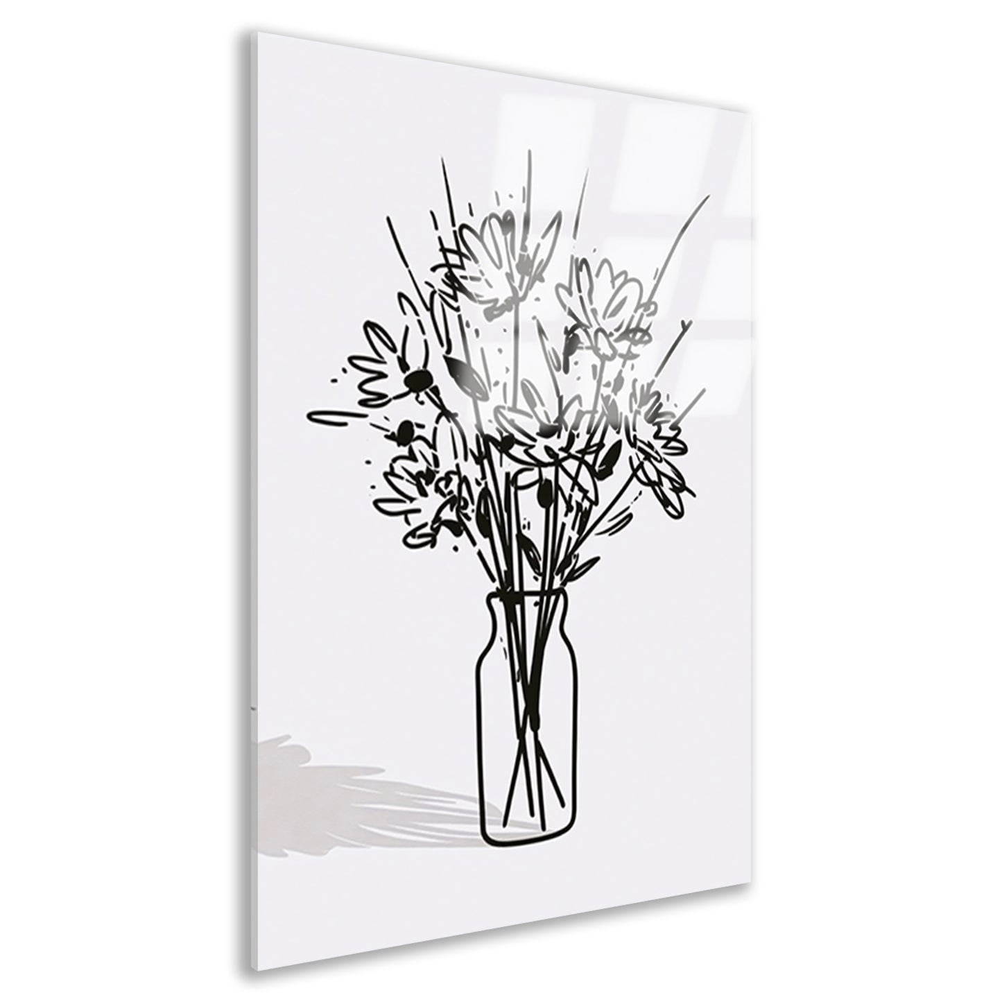 Eenvoudige bloemen in vaas lijntekening acrylglas