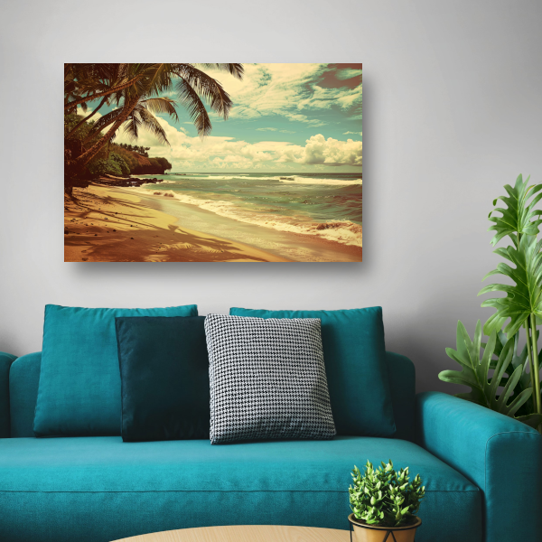 Tropisch Strand met Palmbomen canvas