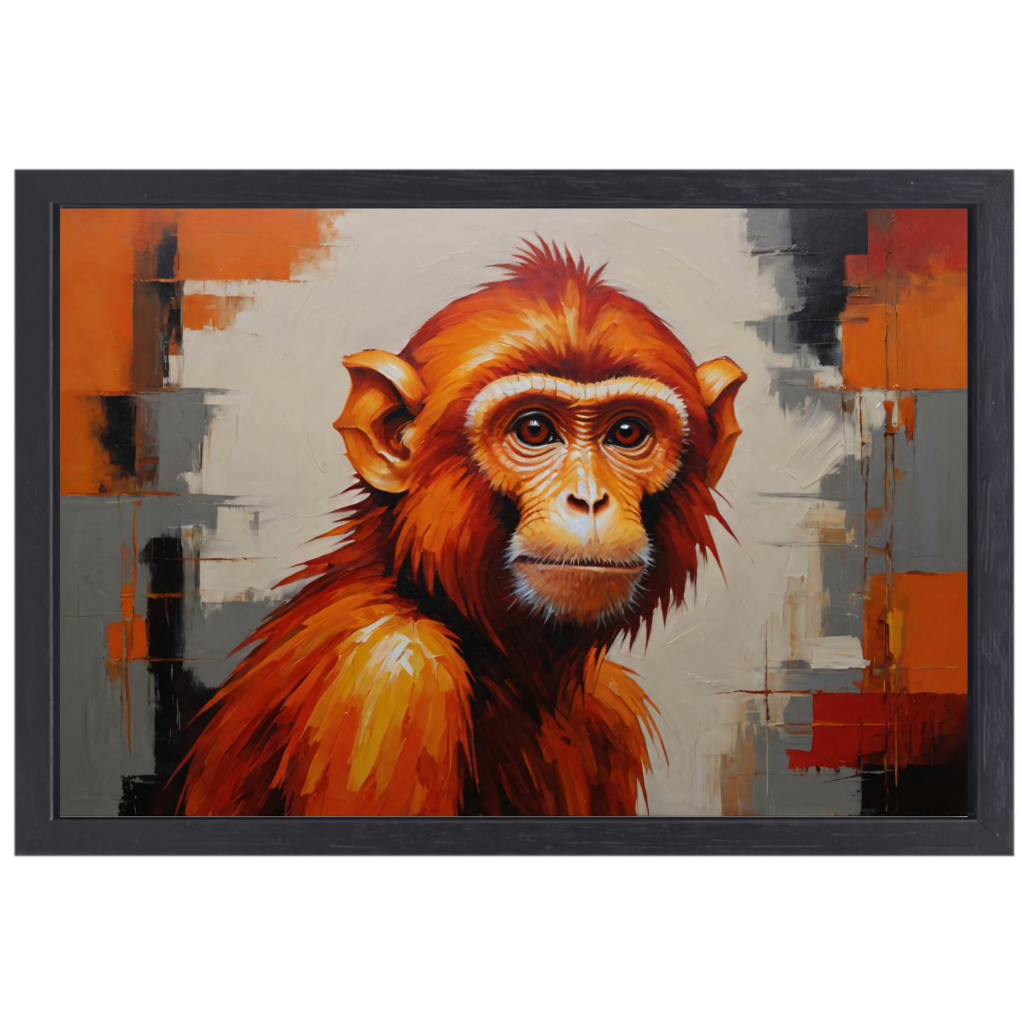 Abstract Oranje Aap in Moderne Kunst canvas met baklijst