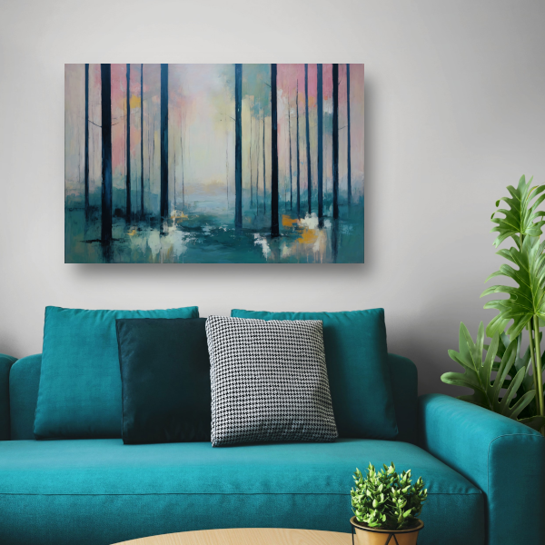 Schemerlicht Door Bomen in Bos canvas met baklijst