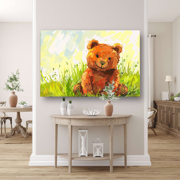 Schattige beer in zomers landschap acrylglas