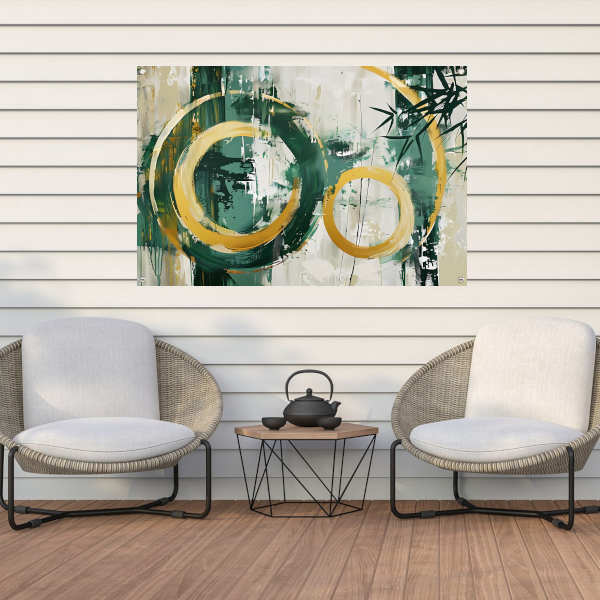 Abstracte Dans van Gouden Cirkels en Groen tuinposter