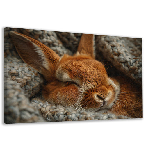 Slapend konijn in warme gebreide deken canvas