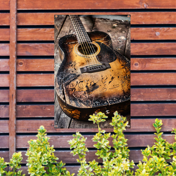 Afgebrande gitaar met graffitikunst tuinposter