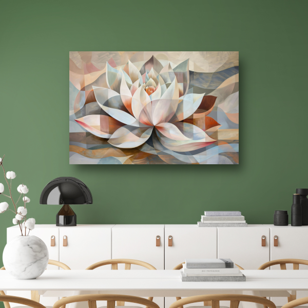 Gestileerde Kubistische Lotus in Warme Tinten canvas