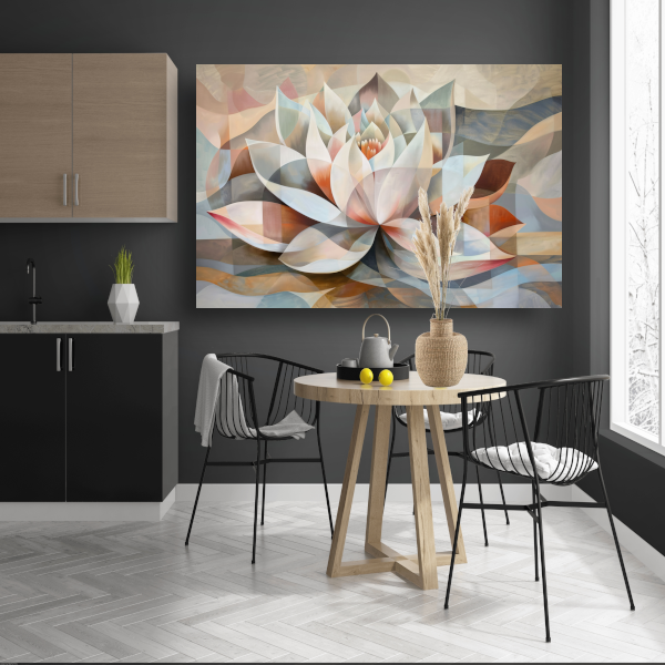 Gestileerde Kubistische Lotus in Warme Tinten canvas