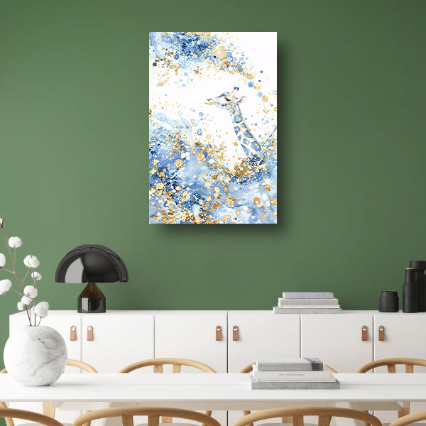 Sierlijke giraffe in blauw en goud canvas