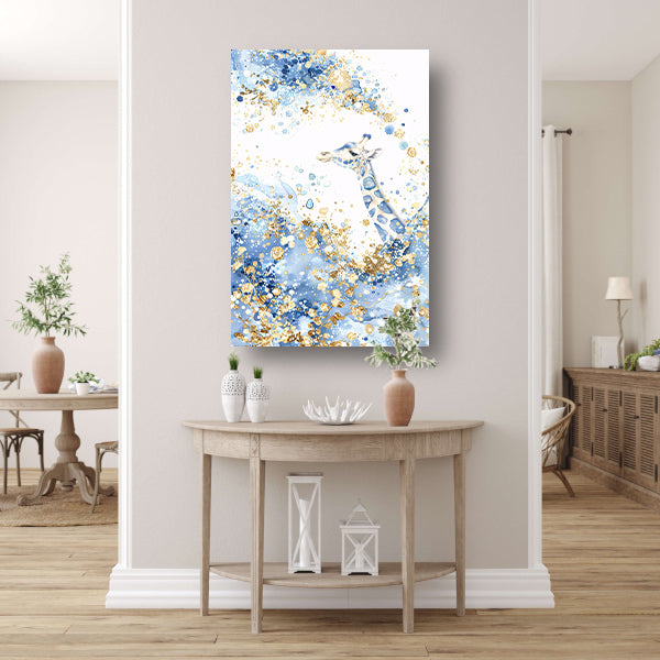 Sierlijke giraffe in blauw en goud canvas