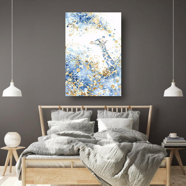 Sierlijke giraffe in blauw en goud canvas