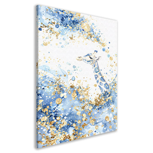 Sierlijke giraffe in blauw en goud canvas