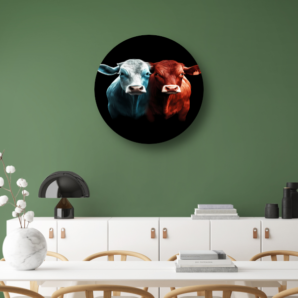 Twee koeien in minimalistische stijl forex muurcirkel