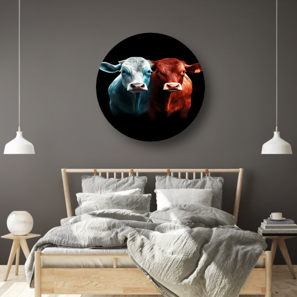 Twee koeien in minimalistische stijl forex muurcirkel