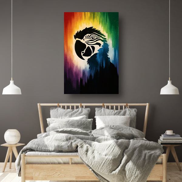 Kleurrijk papegaai silhouet met abstracte achtergrond poster