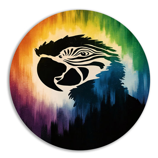 Kleurrijk papegaai silhouet met abstracte achtergrond aluminium muurcirkel