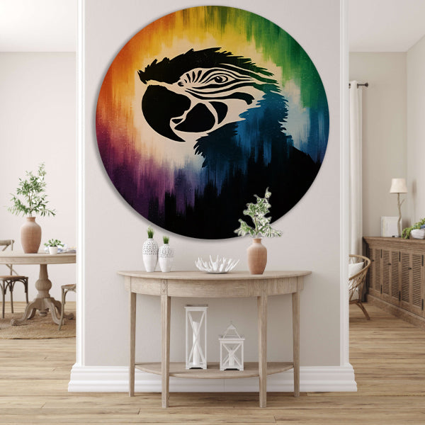 Kleurrijk papegaai silhouet met abstracte achtergrond aluminium muurcirkel