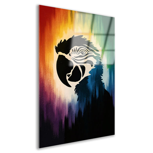 Kleurrijk papegaai silhouet met abstracte achtergrond acrylglas