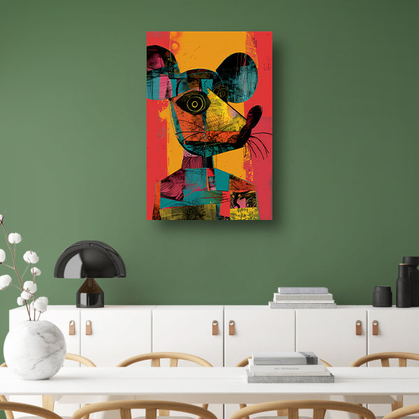 Kleurrijk Pop-Art Muis Portret canvas met baklijst