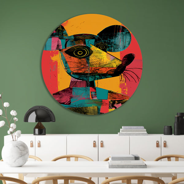 Kleurrijk Pop-Art Muis Portret aluminium muurcirkel