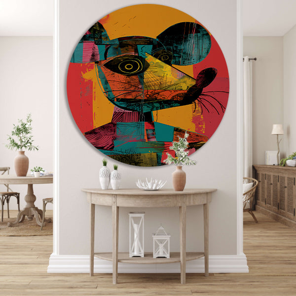 Kleurrijk Pop-Art Muis Portret aluminium muurcirkel