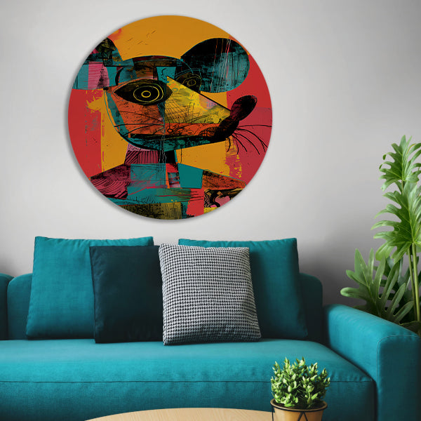 Kleurrijk Pop-Art Muis Portret aluminium muurcirkel