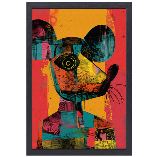 Kleurrijk Pop-Art Muis Portret canvas met baklijst
