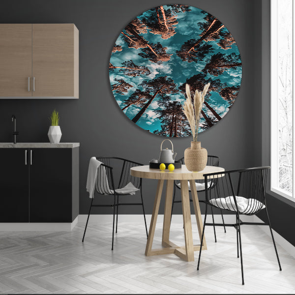Hyperrealistische foto van bomen en lucht aluminium muurcirkel