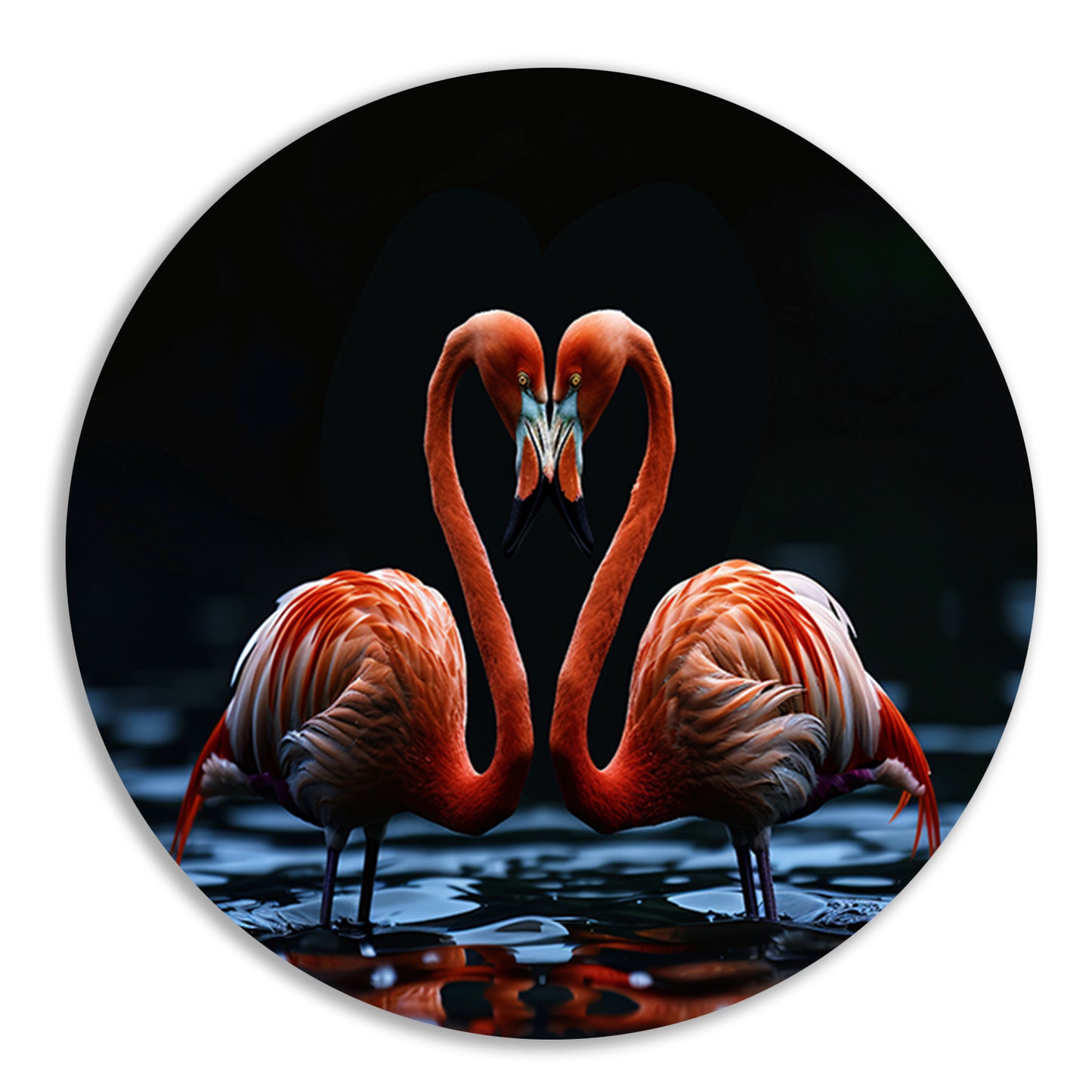 Twee flamingos vormen hart op water forex muurcirkel