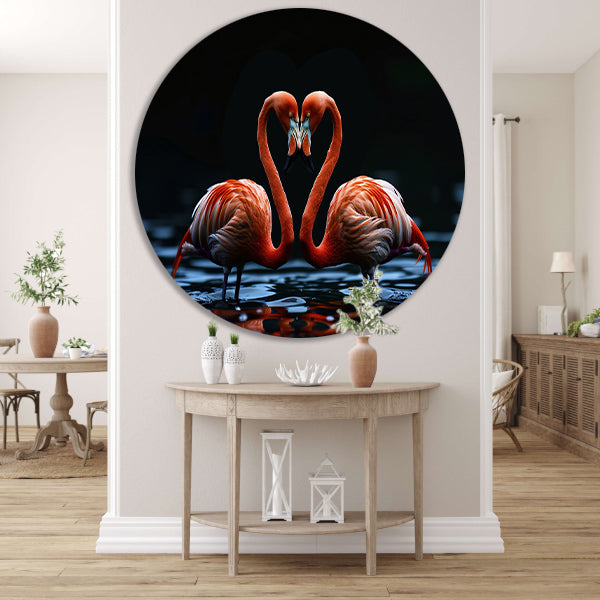 Twee flamingos vormen hart op water forex muurcirkel