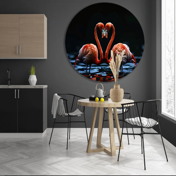 Twee flamingos vormen hart op water forex muurcirkel