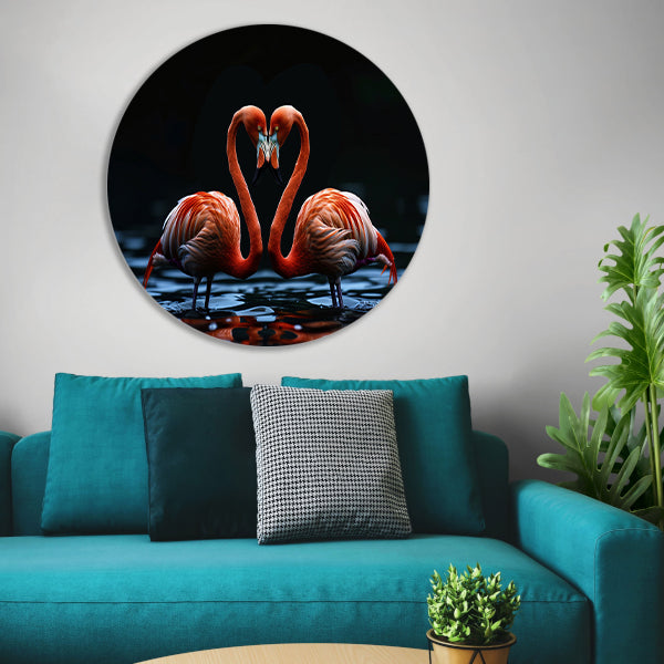 Twee flamingos vormen hart op water forex muurcirkel